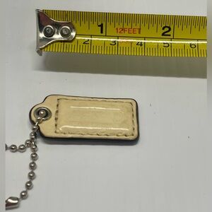 COACH Hangtag, cream/silver w/silver ball chain